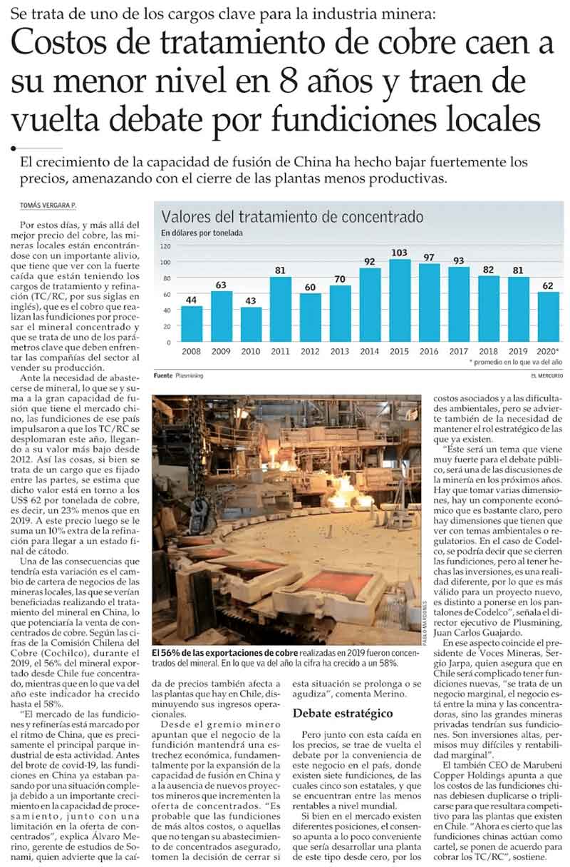 Noticia Costos de tratamiento de cobre