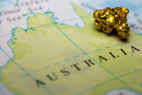 Plusminig metal sobre mapa de Australia - Australia map