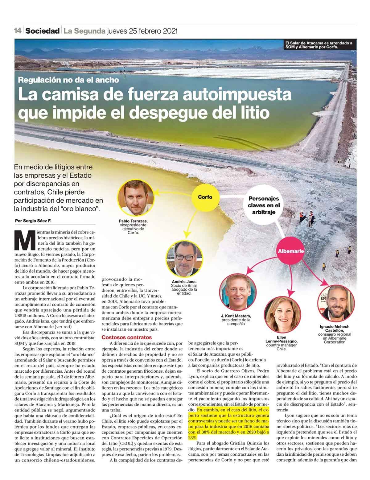 Noticia La camisa autoimpuesta impide despegue del litio