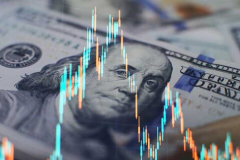 Billete de dolar con gráficos